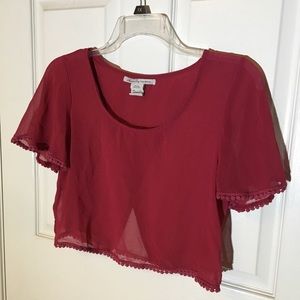 American Rag Pink Top Cropped Sheer Chiffon Open Back Flowy Blouse Magenta Sz M